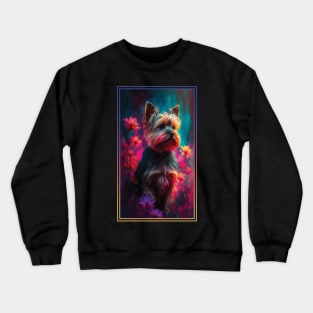 Yorkshire Terrier Dog Vibrant Tropical Flower Tall Digital Oil Painting Portrait 2 Crewneck Sweatshirt